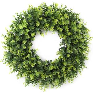 26'' Boxwood Wreath for Front Door, Artificial Boxwood Leaves Wreath for Spring and Summer, Indoor Outdoor Wall, Porch, Window, Farmhouse Home Decor