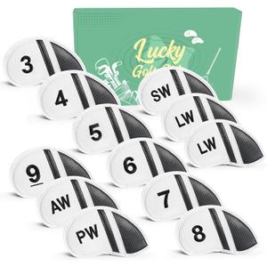 Amy Sport Golf Iron Head Covers Value 12 Pcs Set Thick Synthetic Leather, Protection Weatherproof Club Headcover Fit Universal Main Iron Wedge Golf Clubs for Men Women