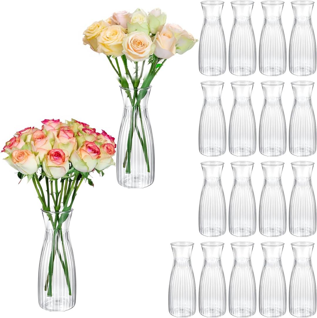 20Pcs Plastic Bud Vases Small Plastic Vases in Bulk, Clear Container for Flowers Height Shatterproof Bud Vase Wedding Centerpieces for Home Decor Living Room Office Decoration, Housewarming Party Gift