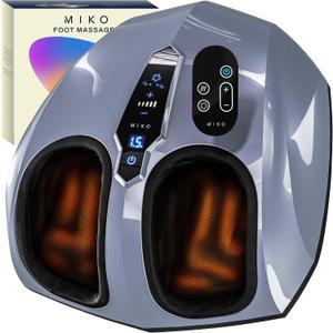 MIKO Foot Massager Machine - Deep Kneading, Shiatsu, Air Compression, and Heat Therapy - Plantar Fasciitis, Diabetics, Neuropathy, Fits Up to Men Size 12