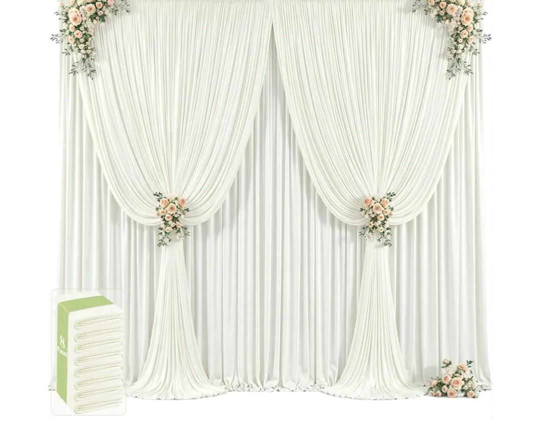 60×12ft Wrinkle Free Ivory Backdrop Curtain for Wedding Parties, 12 Panels 5×12ft Long Soft Silky Polyester Backdrop Drapes Cream Photo Back Drop Curtains for Party Photography Background Cloth