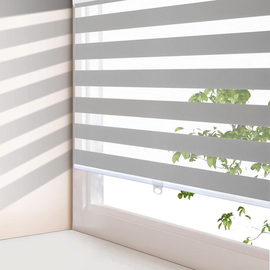 AOSKY Zebra Blinds Cordless Zebra Shades for Windows Free-Stop Roller Windows Shades Dual Layer Light Control for Day and Nigh, Light Filtering Window Shades for Home Easy to InstallW30 X H72, Grey