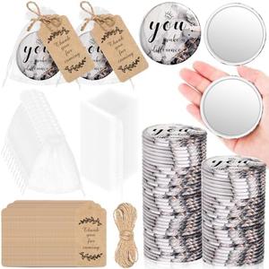 Tradder 50 Sets Compact Mirrors Bulk Women Gifts Inspirational Appreciation Employee Quinceanera Gifts Small Purse Pocket Makeup Mirrors for Mother's Day Coworker Nurse Bridal Souvenir Bag(Black)