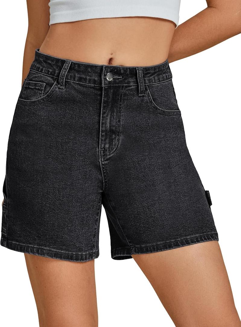 luvamia Jean Shorts for Women High Waisted Trendy Casual Utility Stretchy Denim Jorts Cutoff Long Shorts with Pockets (XX-Large, Washed Black)
