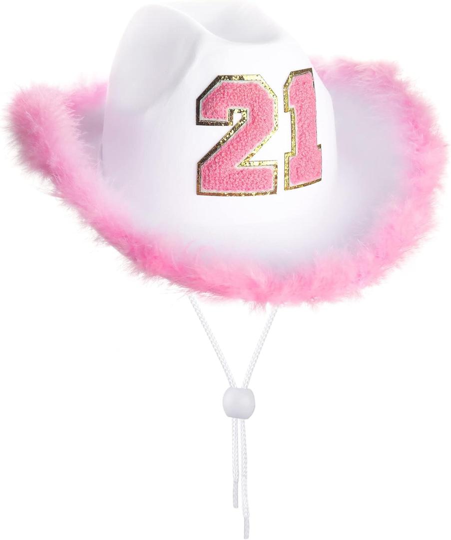 JUSTOTRY 21st Birthday Pink Cowboy Hat - 21ST Birth day Outfit Gifts for Women Cowgirl Hats with Wide Brime for 21st Birthday Decorations