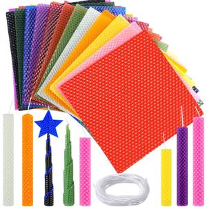 Moinchore 24 Pcs Beeswax Candle Making Kit, 8 x 8 Inch Vibrant Colors Beeswax Sheet for Candle Making with 1 Roll Cotton Wick, DIY Craft Rolling Supplies for Christmas Handmade Crafts Gift(Multicolor)