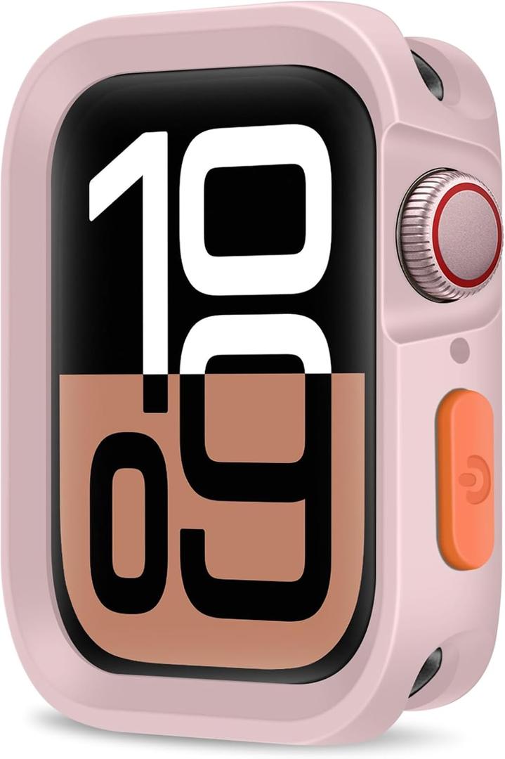 Rugged Case Compatible with Apple Watch Case 46mm Series 11/10, Soft Flexible TPU Shockproof Protective Bumper Cover for iWatch 46mm, Pink