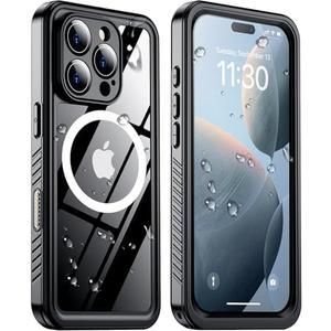 Temdan Magnetic Designed for iPhone 16 Pro Case,Waterproof Built-in Lens & Screen Protector[IP68 Underwater][Full Body Shockproof Protective Phone 16 Pro Case 6.3'' - Black