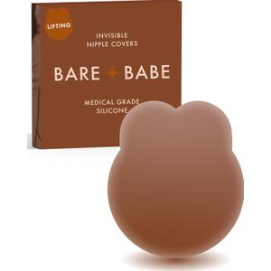 Nipple Covers with Lift - Reusable Sticky Bra Push Up - Waterproof Nipple Pasties Strapless Bras for Women 4 Shades (Large (Fits DD-F), Cocoa)