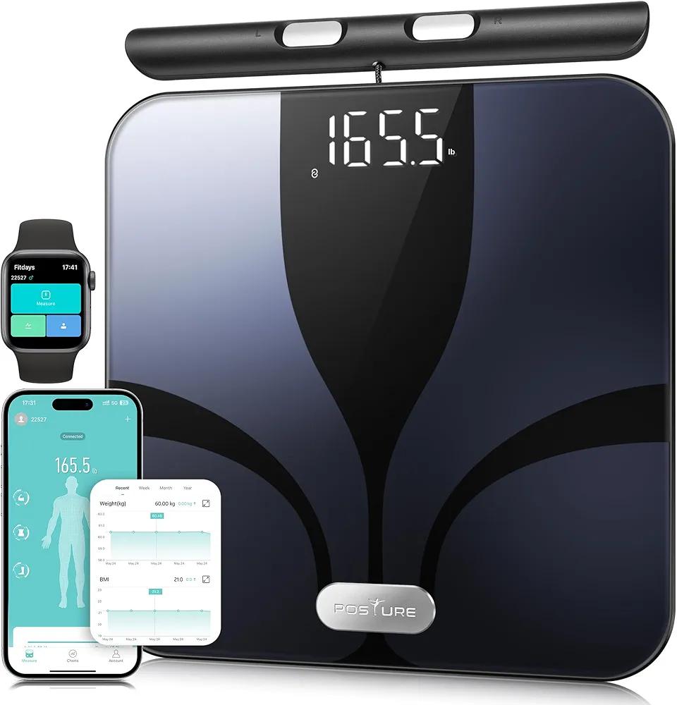 Posture Scale for Body Weight and Fat, Digital Bathroom Scale BMI Weighing Bluetooth Body Fat Scale, 8 Electrode Smart Body Fat Scale, Full Body Composition Analyzer with Voice Prompt