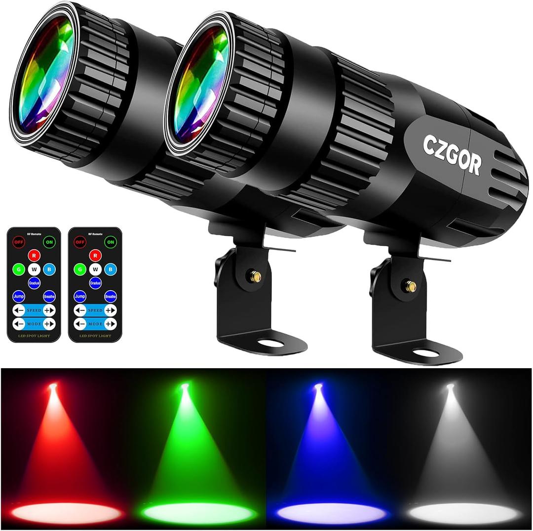 Led Pinspot Light, Czgor 15W Disco Ball Spotlight, RGBW 4 in 1 Mirror Ball Lights with Remote Control, Super Bright LED Pin Spot Light for Parties DJ Club Bar Wedding, RGBW, 2 Pack
