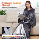 Wearable Heated Blanket with Heated Foot Pocket, Electric Wearable Throw Blanket with Sleeves, Hood, Foldable Foot Pocket, Heated Blanket Throw with 8 Heat Levels, 1-10H Auto Off Settings, 50*70"