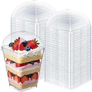 100 Pcs Plastic Dessert Cup Lids, Plastic Container Covers for Parfait Yogurt Fruit Trifle Ice Cream Pudding Cups, Leak Resistant, Clear Disposable Cup Lid, Lids Only(5 oz,Dome Lid)