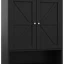 Reettic 23.6x27.6 inch Farmhouse Medicine Cabinet with 2 Barn Doors, Large Bathroom Cabinet Wall Mount with Adjustable Shelf, Over The Toilet Storage for Bathroom, Living Room, Kitchen, Black BMGZ103B