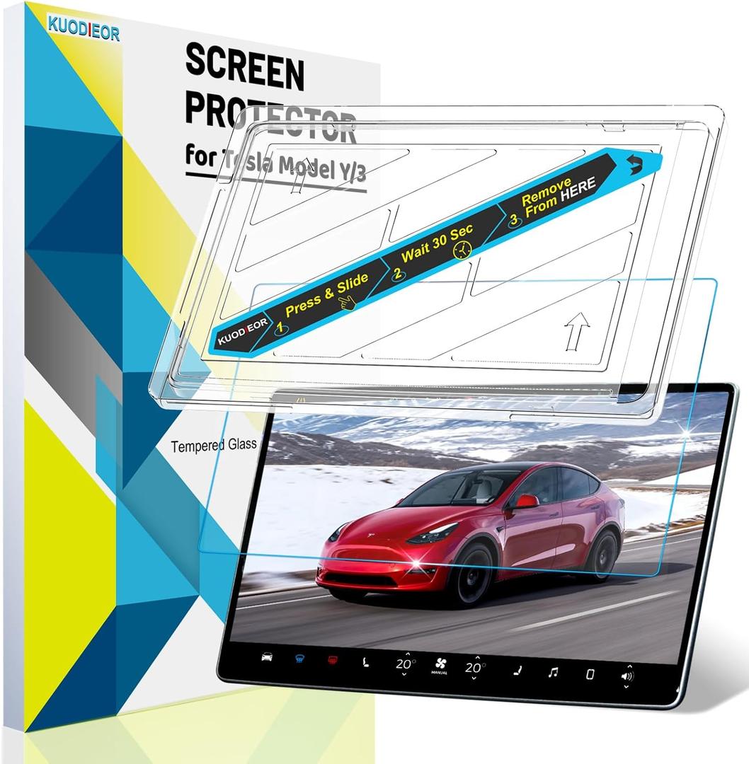 Tesla Model Y/3 Screen Protector Accessories Premium 9H Tempered Glass Screen Protector with Mounting Frame Kit for Model 3(2023-2017) /Model Y(2024-2020)