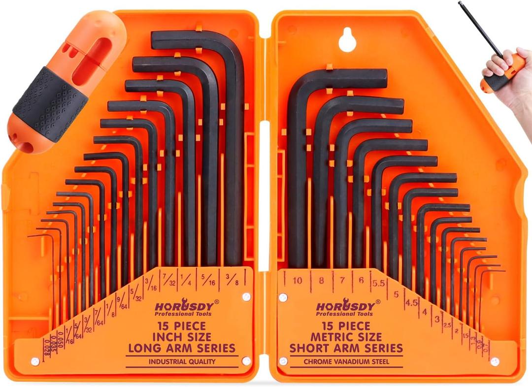HORUSDY 32-Piece Hex Key Set with Another Torque Handle, Allen Wrench Set Inch/Metric MM(0.7mm-10mm) SAE(0.028"-3/8)