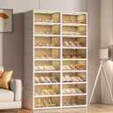Beeveer 8-Tier Foldable Shoes Rack Organizer Clear Plastic Shoes Rack for Closet Shelf Collapsible Large Storage Box Stackable Easy Assembly Shoe Cabinet with Lids and Door(for 32 Pairs)