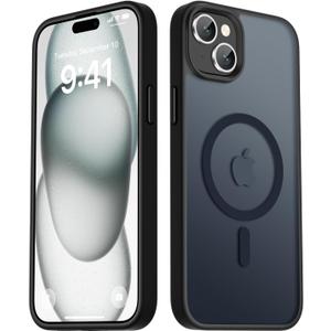 LATVIN for iPhone 15 Case, Magnetic Phone Cover, Compatible with MagSafe, Military Grade Protection, Translucent Matte Frosted Back, Black
