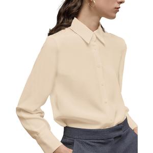 Women's Button Down Shirt Classic Long Sleeve Collared Tops Work Office Chiffon Blouse (Size Large)