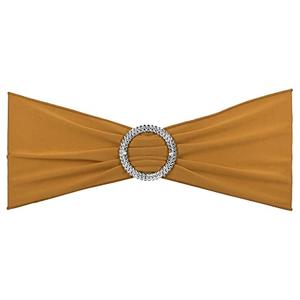 PATIKIL 13" x 5" Stretch Chair Sashes Bows, 7 Pack Elastic Chair Bands Sashes with Buckle Slider for Wedding Banquet Decorations, Gold Tone