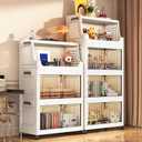 Stackable Storage Bins with Lid,4-Tier Large Foldable Plastic Drawer Storage with Wheels,Closet Organizers and Storage for Living Room, Office, Dorm