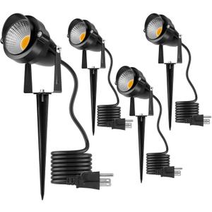 Warm White Outdoor Spot Lights, 10W Waterproof Garden Spotlight COB LED Spotlights with Spiked Stand for Lawn Decorative Lamp 4 Lights