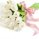 Artificial Tulips Bridal Wedding Festival Decor Bouquet Real Touch PU Flower Bouquet Pack of 20 (White)