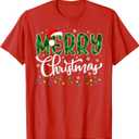 Merry Christmas Green Buffalo Plaid Xmas Lights Family Santa T-Shirt, XL