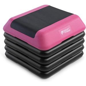 Circuit Fitness by Marcy 16 x 16 inches Adjustable Height Aerobic Step Platform with Adjustable Risers, Non-Slip Rubber Surface, Home Exercise Fitness Training, Multiple Color Options (American Pink - 4 Risers)