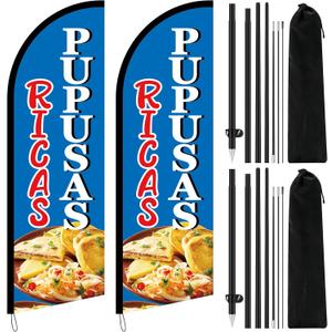 Ricas Pupusas Feather Flags 8.2ft Swooper Flag Sign Advertising Feather Banner with Flag Pole Kit for Storefronts Retailers Shops Food Trucks Events and Fairs
