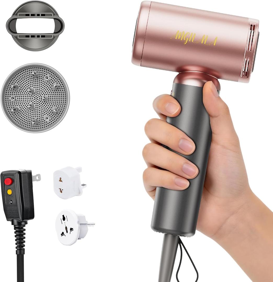 Dual Voltage(100~250V) Travel Mini Hair Dryer with European Plug Adapter for International Travel, 110,000 RPM High-Speed Portable Hair Dryer with Concentrator Nozzles