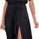 Women's Summer Dress - Spring Women Casual Dress Elegant Office Clothes Shoulder Short Sleeve Lace Split Sexy Bodycon Slim Long Fashion Party Dresses, Black, Large