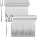 SUT 200Pcs Plastic Silverware,Plastic Spoons and Forks, Disposable Silverware,Silver Plastic Silverware, Disposable Forks and Spoons, Includes 100 forks, 100 spoons for Party, Birthday, Wedding
