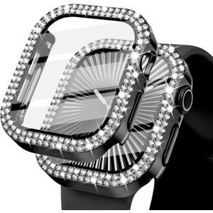 KADES Bling Case for Apple Watch 38mm with Built-in Screen Protector, Sparkling Rhinestone Protective Cover Compatible with Apple Watch Series 3 2 1 (38mm, Black)