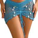 YZYIZHI Women's Beach Crochet Hollow Out Shell Cover-Up Skirt Bikini Swimwear Wrap Blue (Blue)