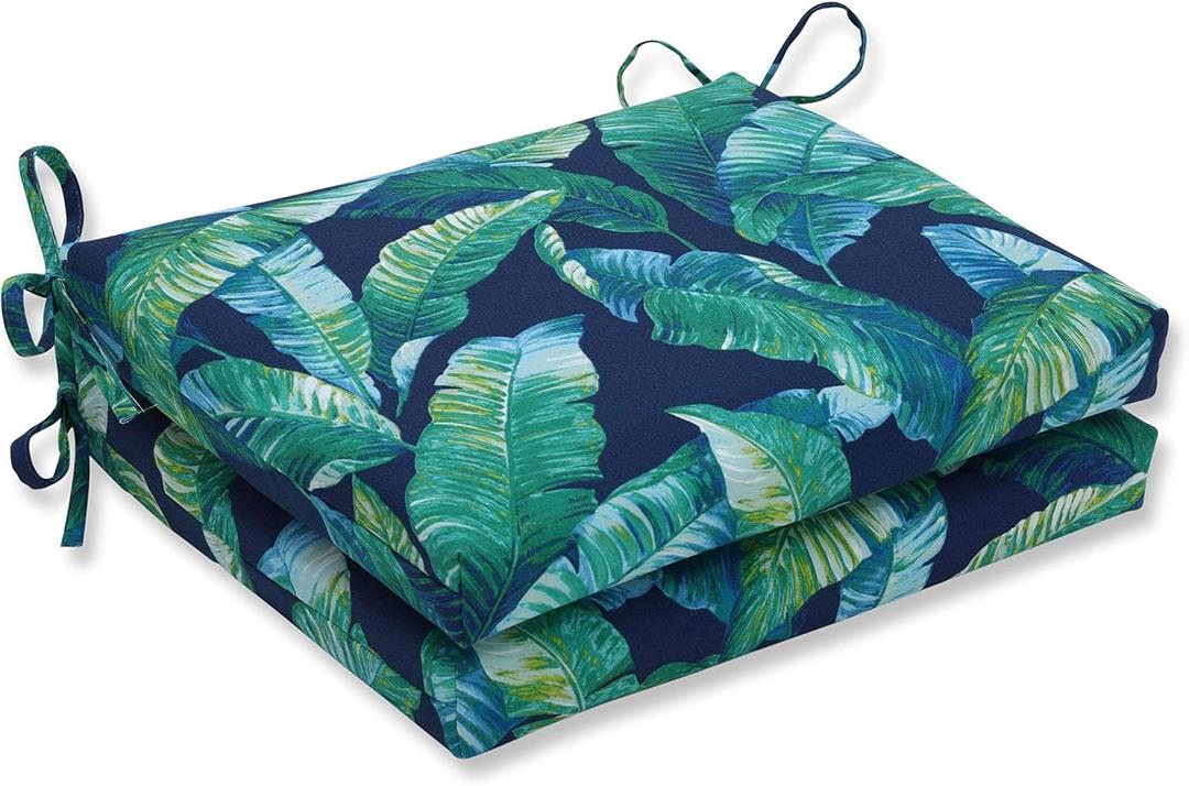 Pillow Perfect Outdoor/Indoor Hanalai Square Corner Seat Cushions, 16" x 18.5", Blue Hanalei Lagoon 2 Count