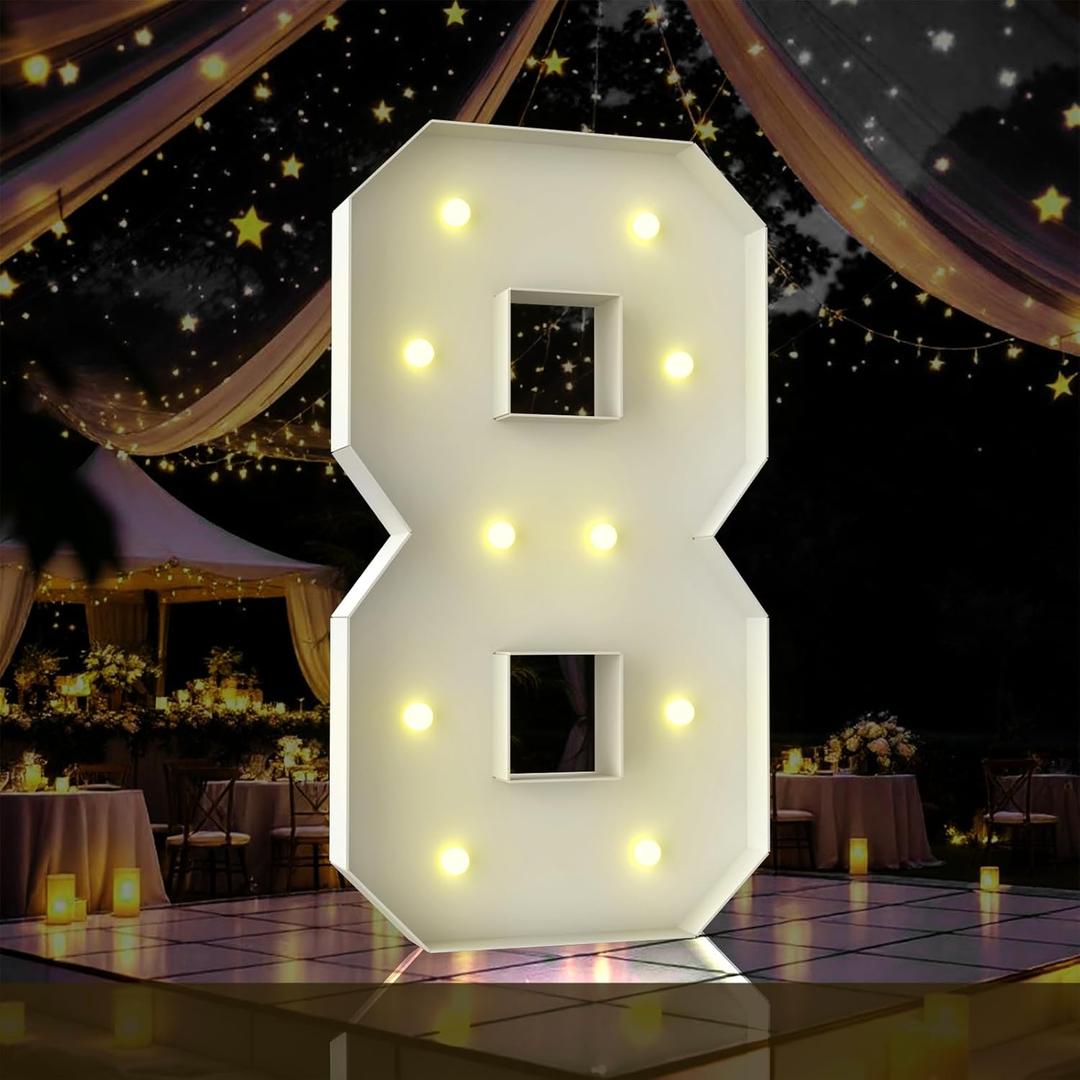 4 Ft Marquee Light Up Number, Marquee Numbers 4 Feet Tall, Large Led Sign for Party, Birthday Decorations, Graduation, Prom, Baby Shower(Number 8)