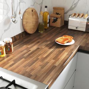 FunStick 36"x200" Large Butcher Block Countertop Contact Paper Waterproof Brown Wood Contact Paper for Cabinets Peel and Stick Countertops Wood Wallpaper for Kitchen Counter Top Covers Desk Vinyl Wrap