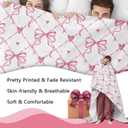 Valentines Day Flannel Throw Blanket, Pink Bow Love Hearts Anniversary Wedding Birthday Gifts for Women Lover Couples, Coquette Ribbon Soft Blankets for Bedding Sofa 50" x 60"