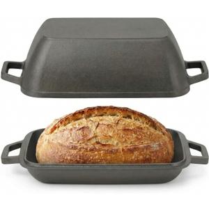Flavehc Oval Cast Iron Dutch Oven for Bread Baking 12x8 Inch Pre-Seasoned Bread Pan with Lid 6QT Cast Iron Bread Dutch Oven for Sourdough