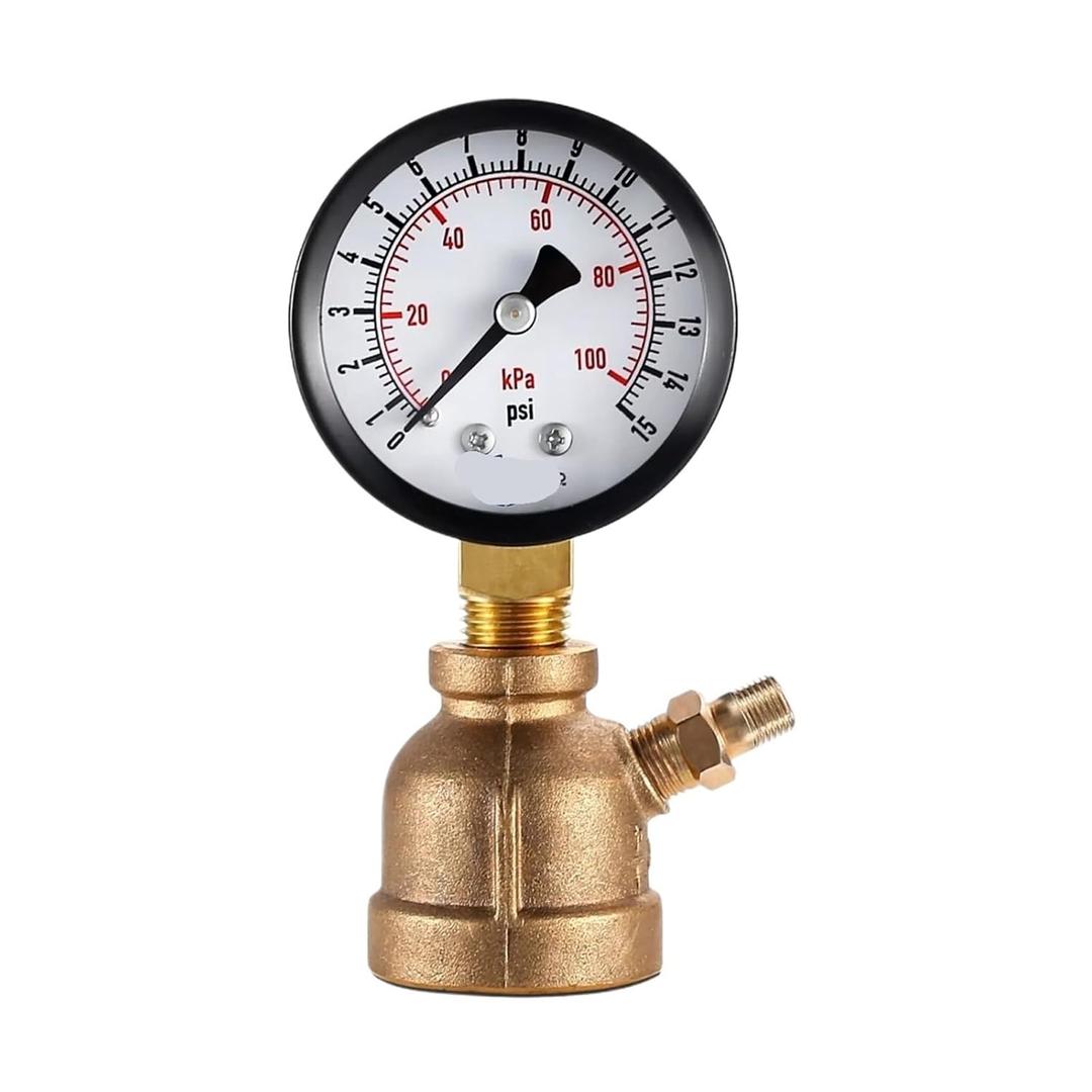 Gas Test Pressure Gauge 15 lb, 15 PSI/100 kPa 3/4 in FNPT Brass Bell Body