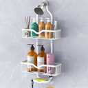 Shower Caddy Hanging, Bathroom Shower Rack, Bathroom Organizer with Soap Dish, Over The Showerhead Caddy with Hooks for Razor/Sponge, Soft White (Assembly Required)