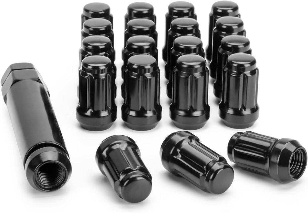1/2-20 Black Lug Nuts for Jeep Wrangler, 1/2x20 Spline Lug Nuts Fit for 2002-2012 Liberty TJ XJ ZJ CJ5, 1993-2010 Grand Cherokee Aftermarket Tuner Wheels, 6 Spline Alloy Steel Locking Truck Lug Nut