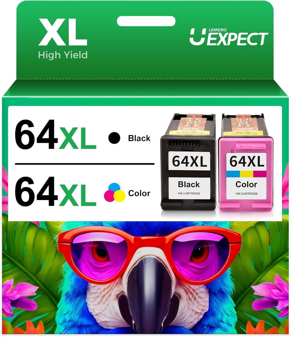 64XL Ink Cartridge Combo Pack Replacement for HP 64 Ink Cartridges Black and Color Combo Pack Compatible for HP 64 Ink Fits for HP Envy Photo 7855 7858 7155 7120 7800 6252 6255 7158 7100 Tango Printer
