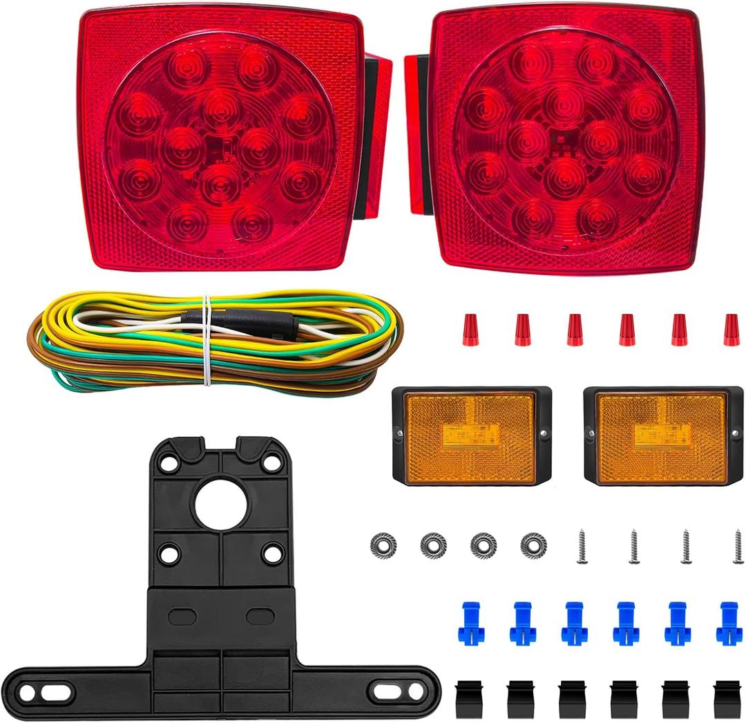 IP67 Submersible LED Boat Trailer Lights Kit, 12V Waterproof Tail Stop Brake Marker Lamps with 25' Wiring Harness & License Plate Light, Marine Trailer Accessories (Lights Kit)