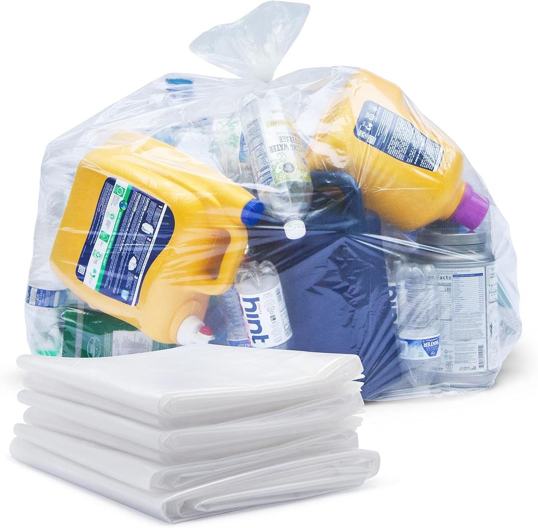 Veska 65 Gallon Clear Trash Bags, (50 Bags w/Ties) Clear Recycling Plastic Garbage Bags. 60 Gallon, 64 Gallon, 65 Gallon Trash Bags (50 Count (Pack of 1))