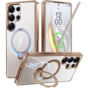CASEKOO Titanium Gold 360° Spin Magnetic Stand for Samsung Galaxy S25 Ultra Case, 16FT Military Protection, Fit for MagSafe, Protective Polish S25 Ultra Case with Kickstand Ring 6.9"