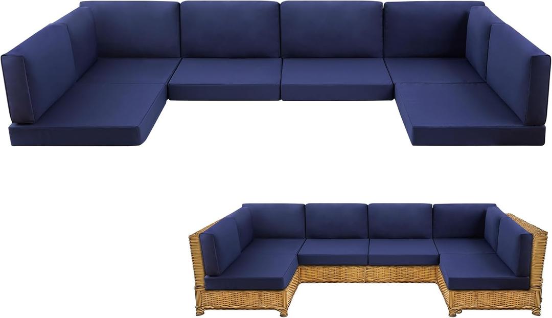 14-Piece Patio Furniture Cushions Set, Replacement Outdoor Cushions for 6-Seat Patio Sectional, Waterproof & Fade Resistant Deep Seat Cushion for Outdoor Sofa, Navy Blue