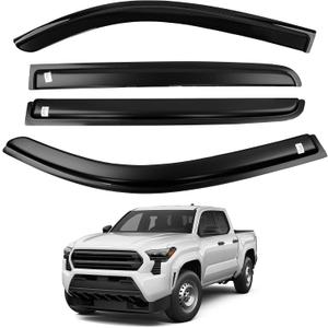 Tape-On Window Rain Guards Side Window Deflectors Vent Visors,Compatible with Toyota Tacoma 2024 2025 2026 Double Cab Only, Exterior Accessories, 4-Piece Set, Black