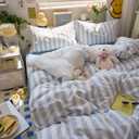 3 Pieces Blue Striped Duvet Cover Set King, Soft Comfy Microfber Blue and White Stripes Pattern Printed Comforter Cover, Farmhouse Striped Bedding Set Breathable Duvet Cover with Zipper Closure (King (104"x90"))